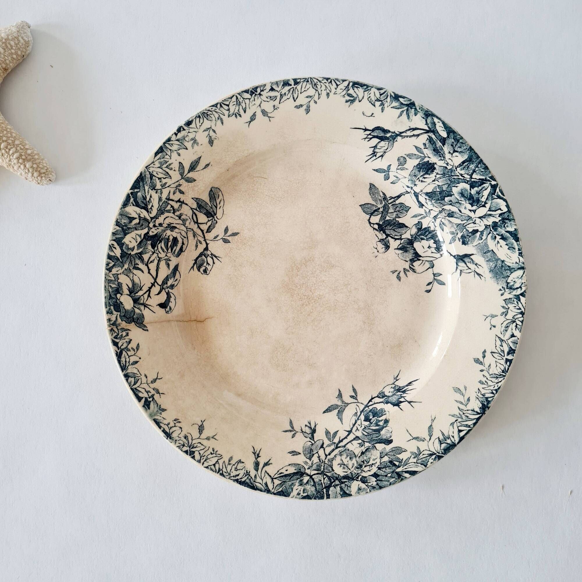 Antique hollow dish / deep plate in earthenware - "Floreal" model
