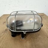 Industrial brown bakelite wall light with frosted glass, 1960s