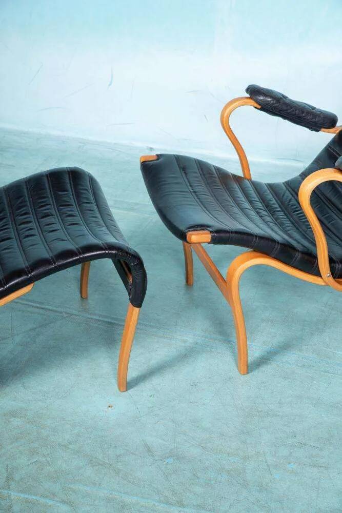 Design lounge armchair & ottoman 70s Bruno Mathsson Pernilla