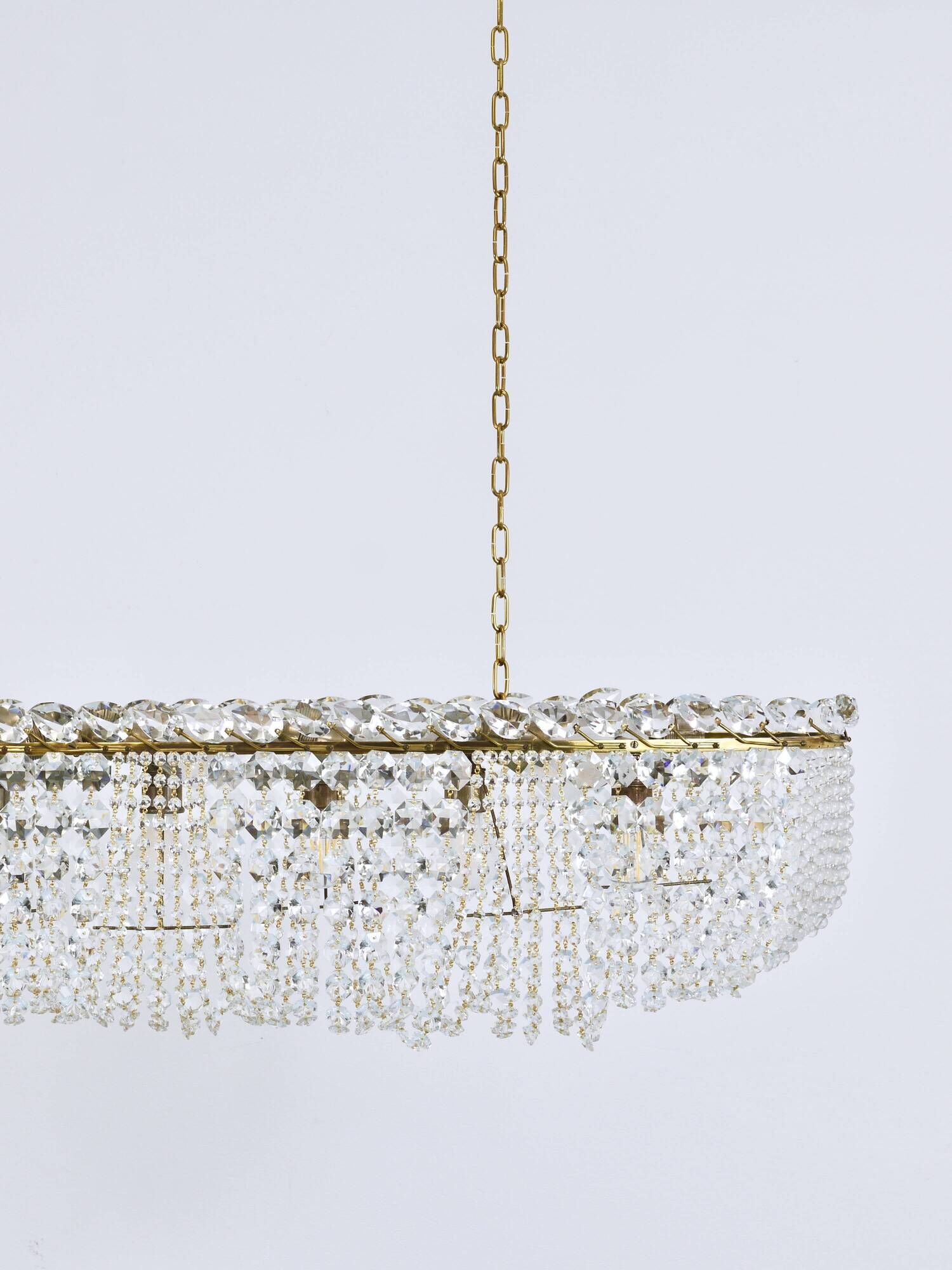 J.T. Kalmar Josef Frank 58" Zeppelin Crystal and Brass Chandelier, Vienna, 1950s