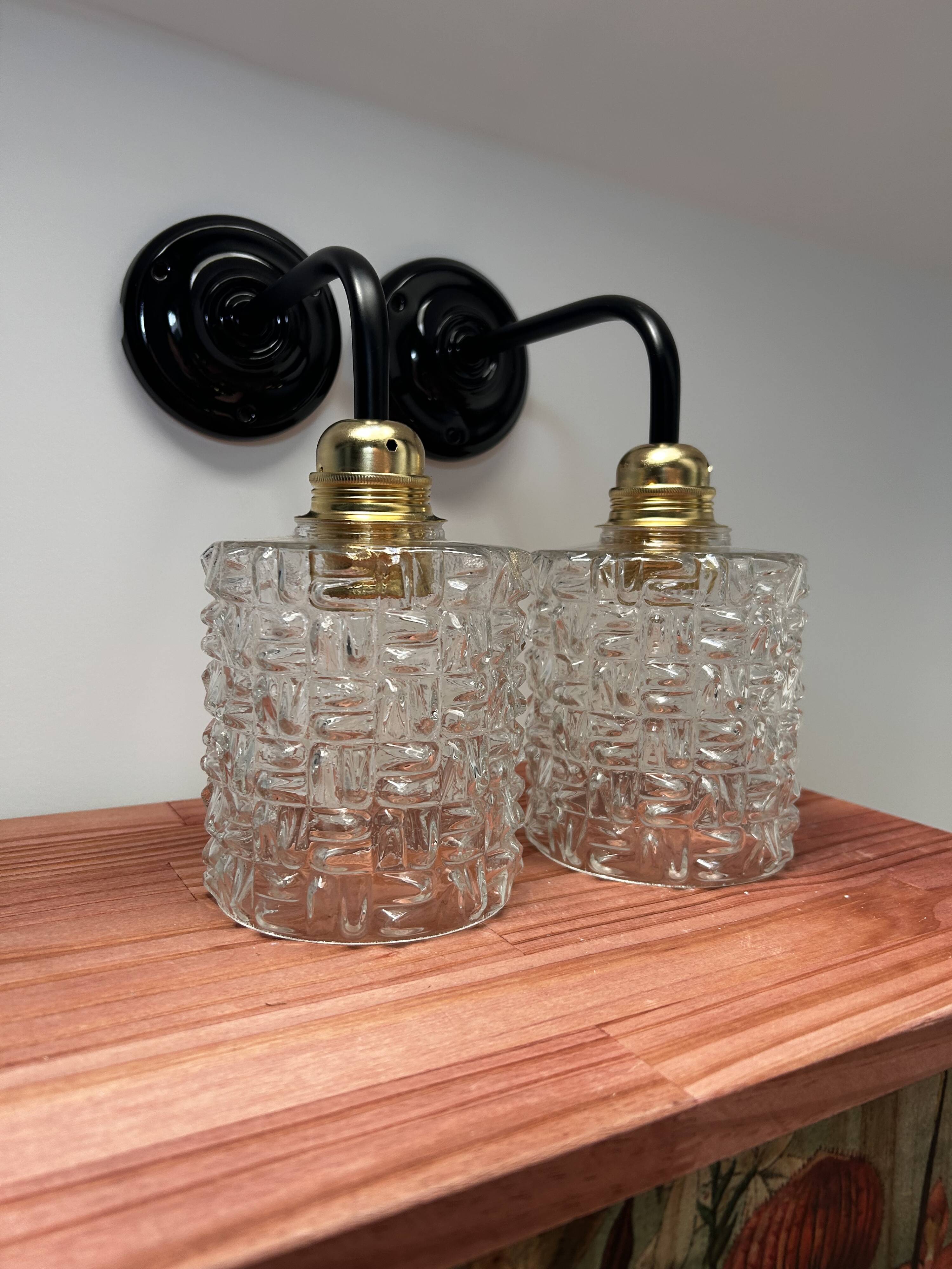 Pair of vintage glass globe wall lights