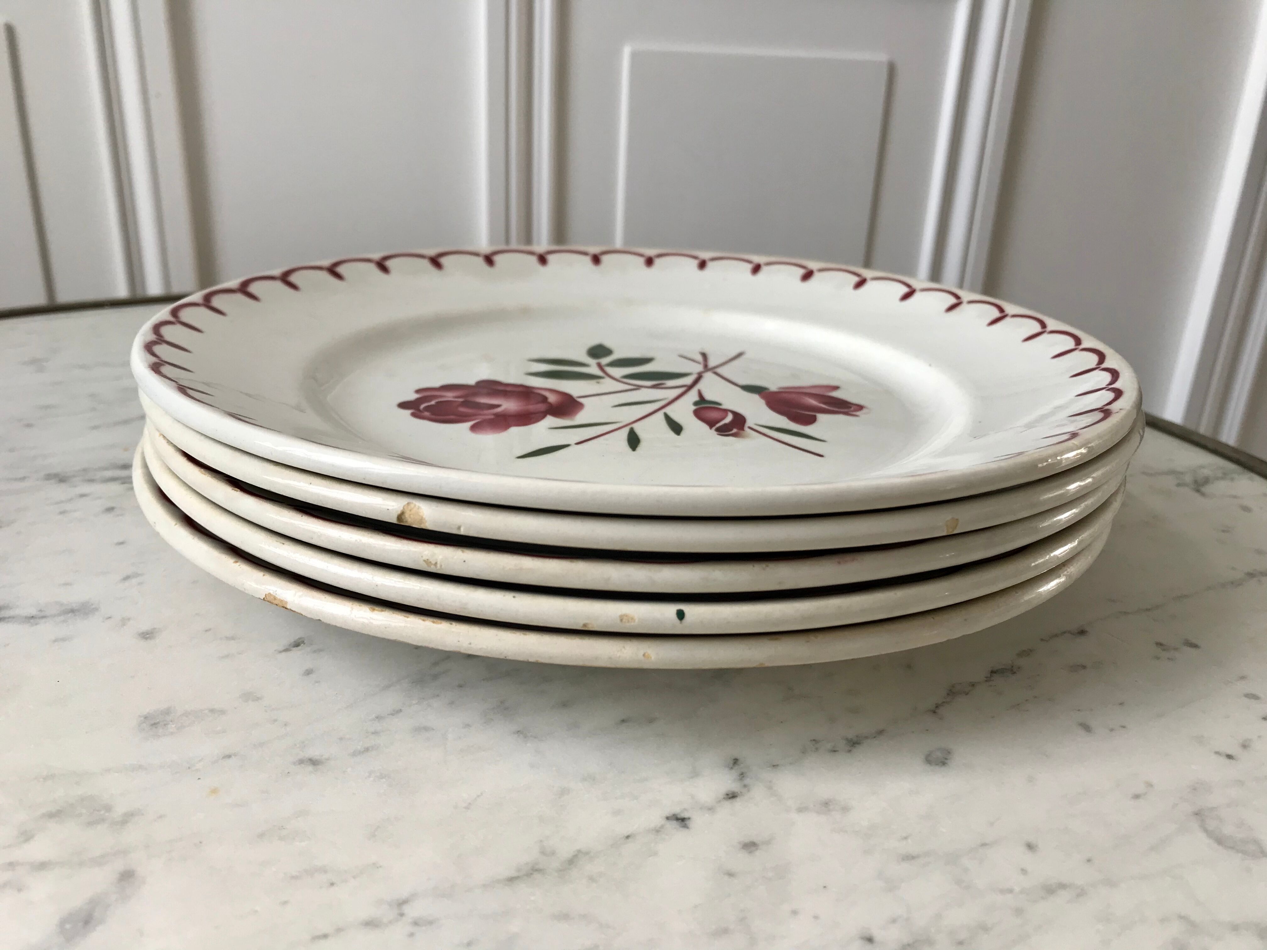 Set of 5 flat plates Badonviller with flowers 30s