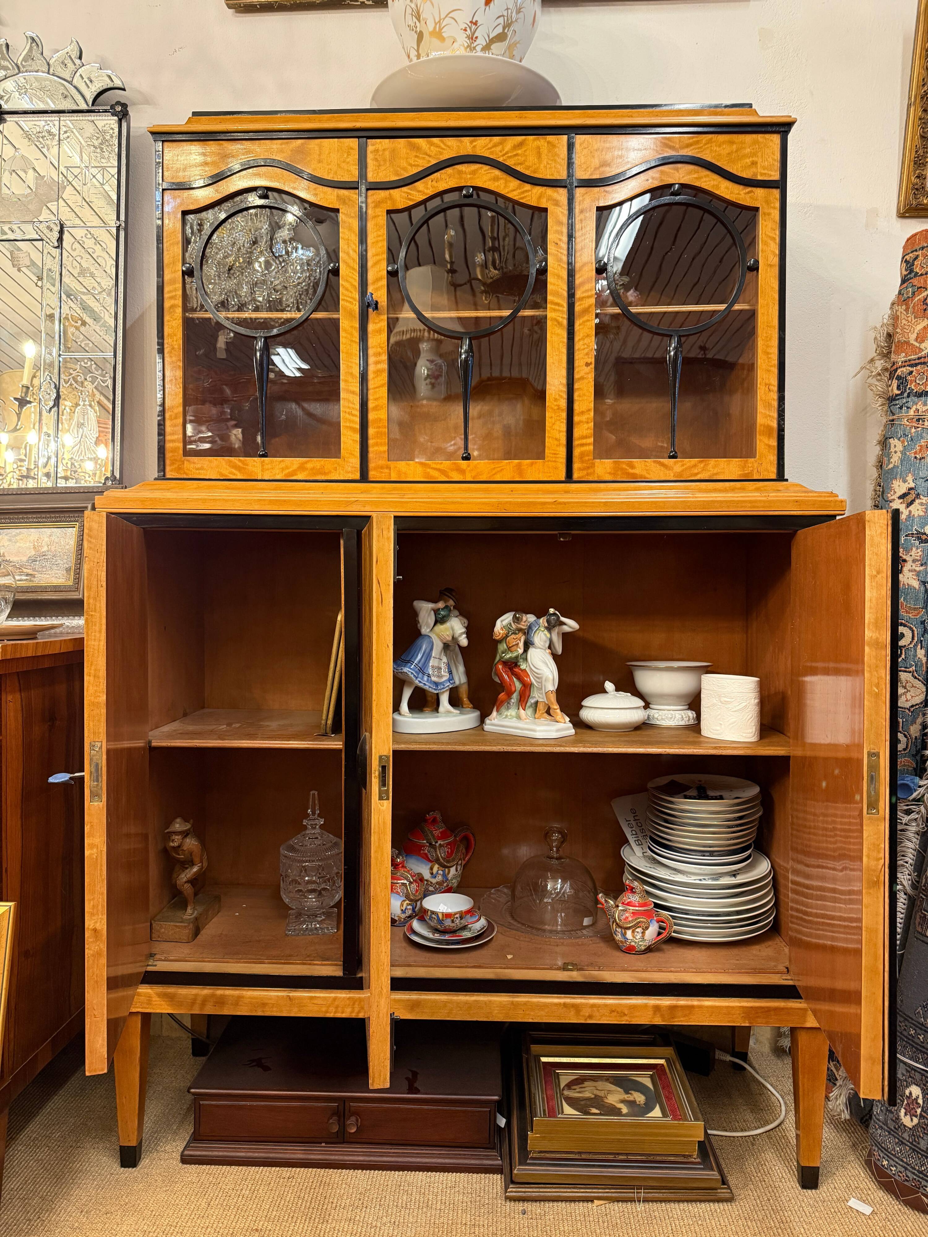 Art Deco Salon Display Cabinet, Flamed Birch Veneer, circa 1920