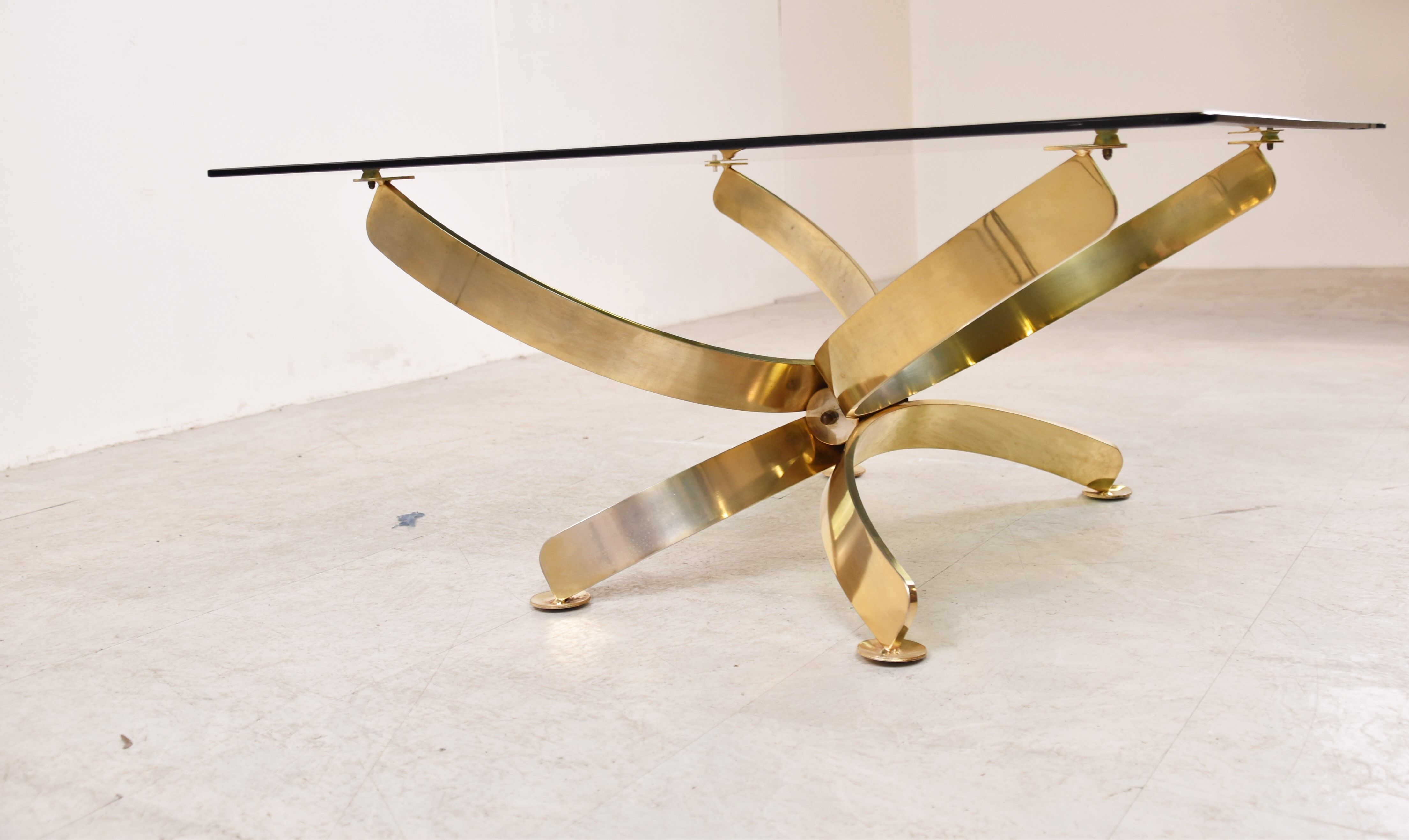 Brass and smoked glass italian coffee table, 1970s