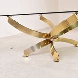 Table basse italienne en laiton et verre fumé, années 1970