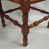 Antique French Turned Wooden Bobbin Chair with Rush Seat