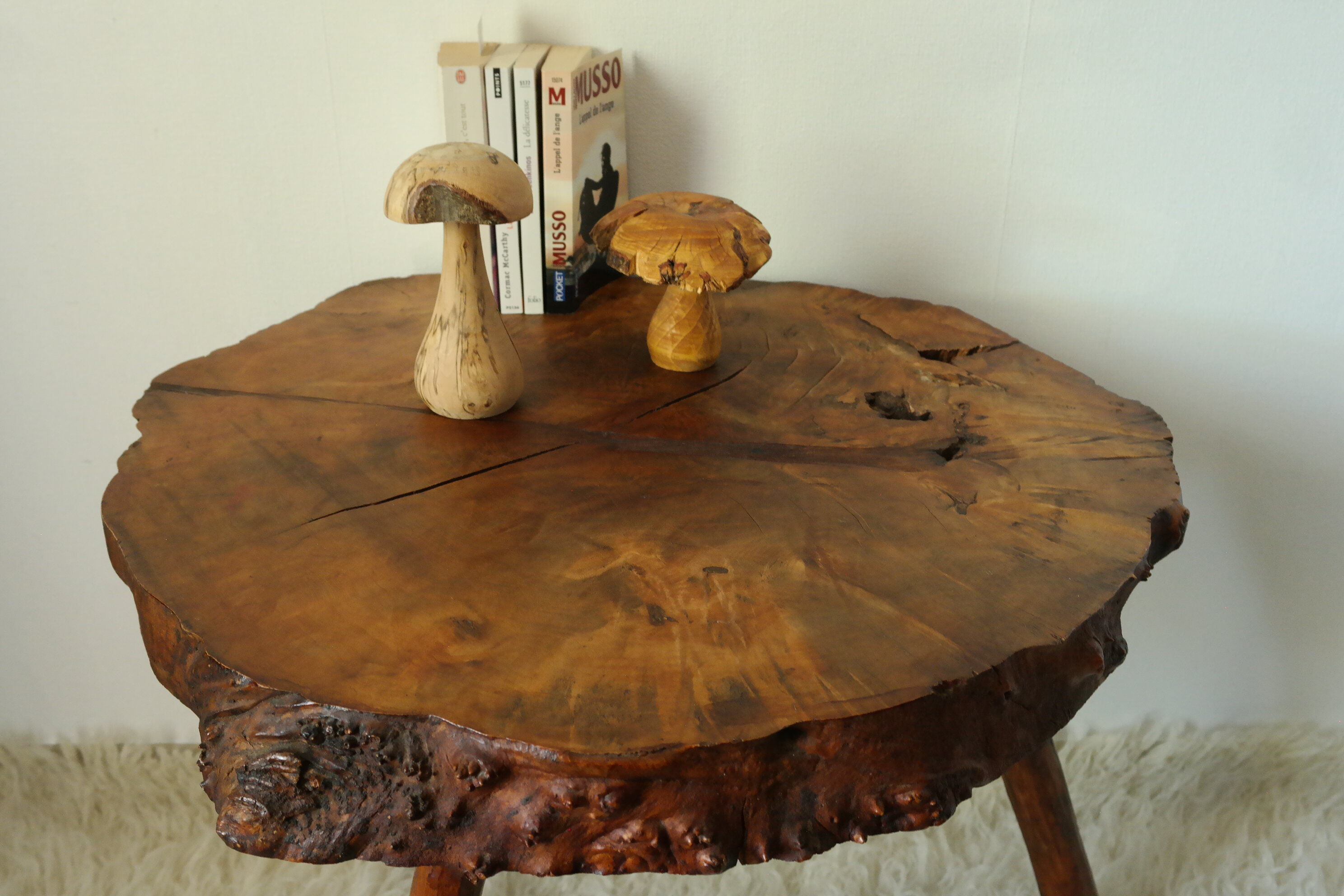 Brutalist side table made from vintage tree stump wood