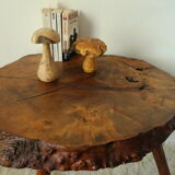 Vintage brutalist wood tree stump side table