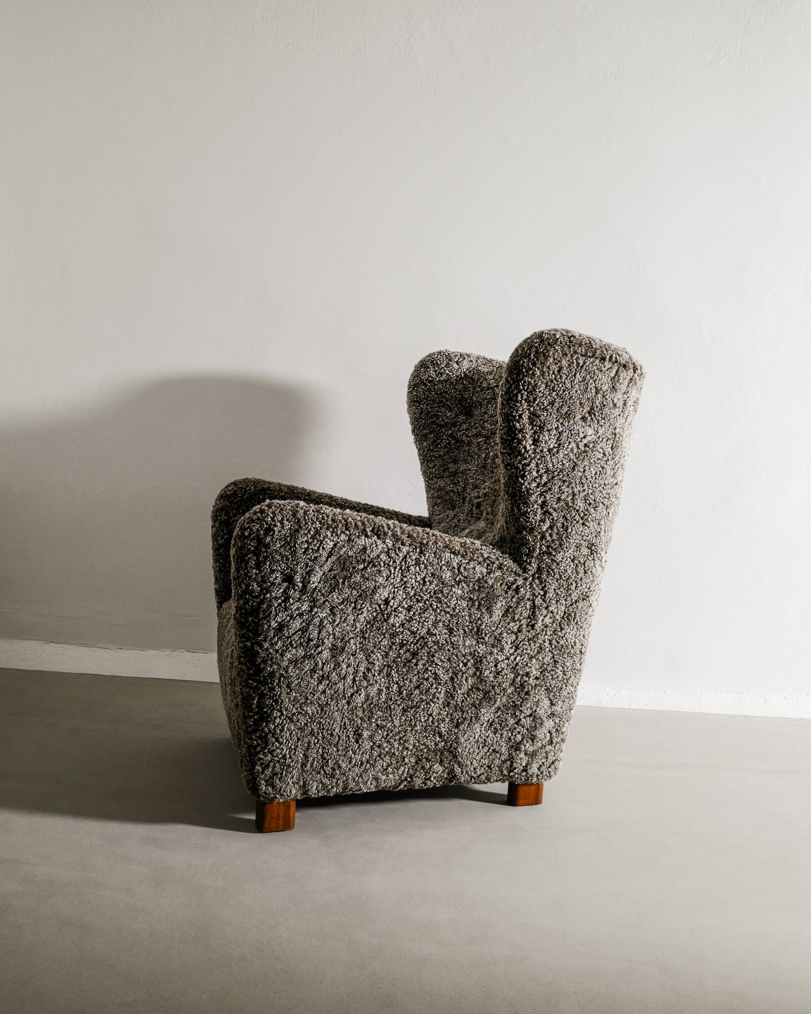 Danish Mid Century Armchair by Thorald Madsen in Grey Sheepskin, 1940s