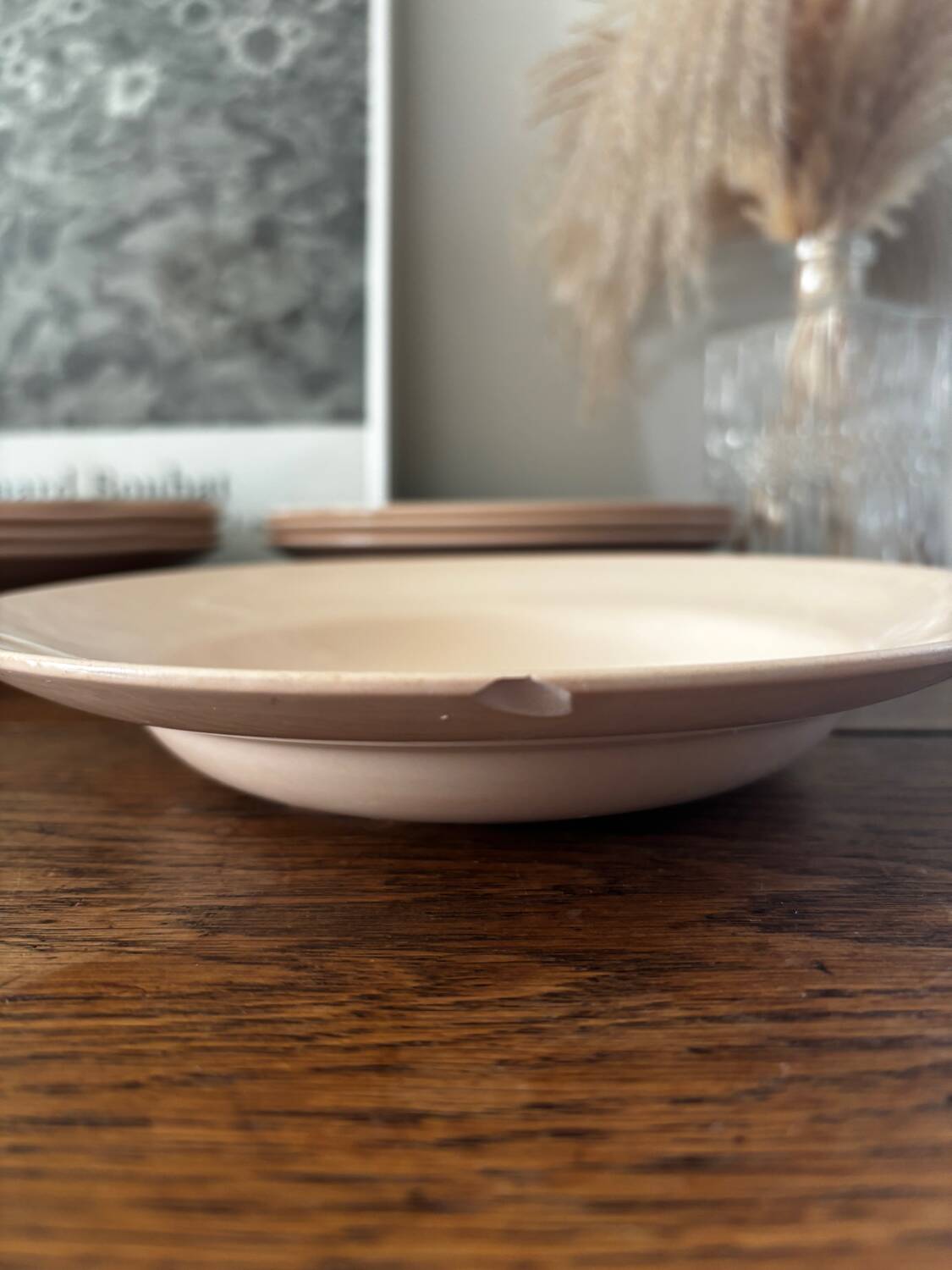 Vintage set of 8 powder pink soup plates Digoin Sarreguemines