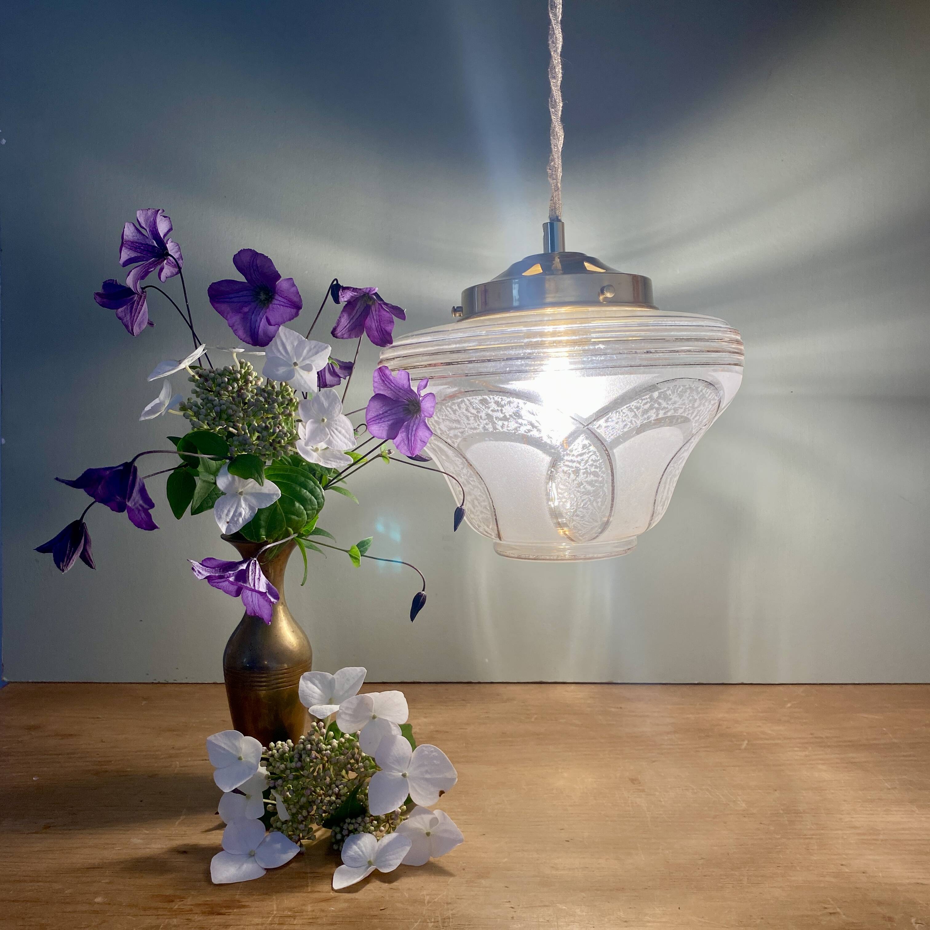 Vintage white and gold art deco globe pendant light