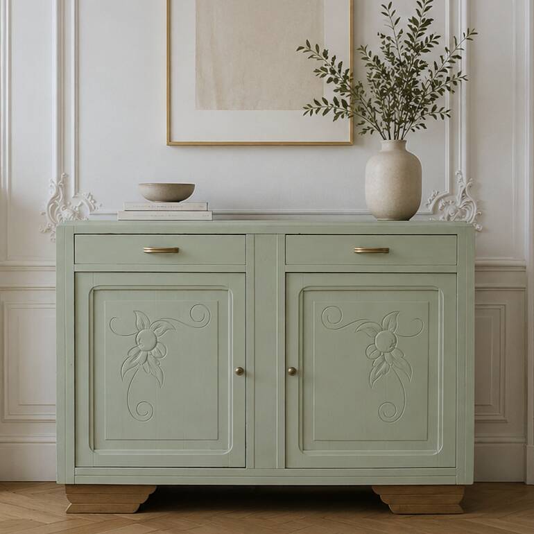 Buffet vintage Art Déco rénové • Vert Lézard Pure & Paint