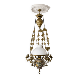 Lustre ancien fin XIXe - floral