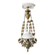 Antique lustre from the late 19th century, brass and opaline with floral decoration, 9 oil lights.