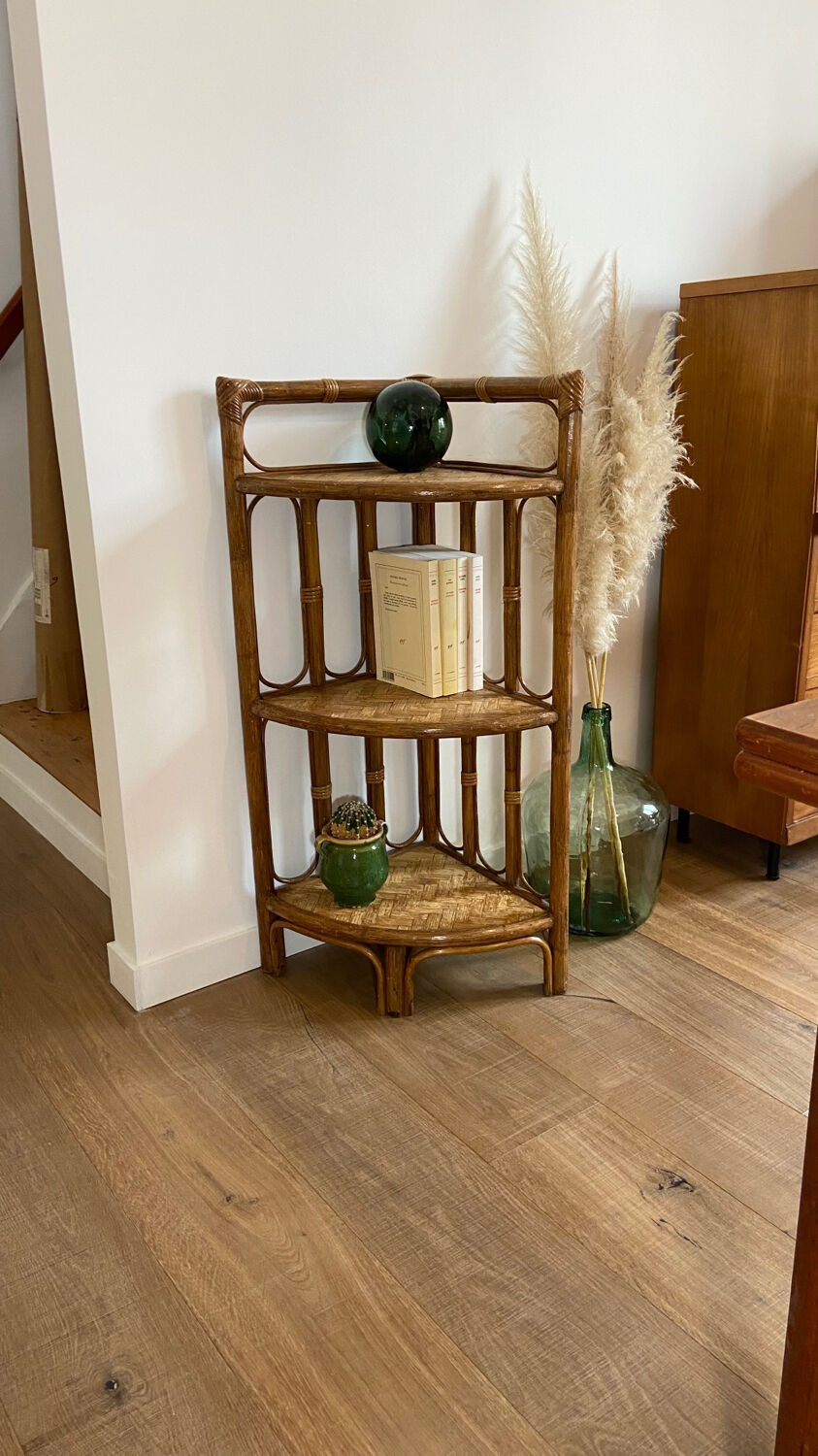 Vintage rattan corner shelf
