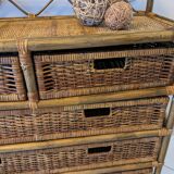 Commode vintage en rotin et osier