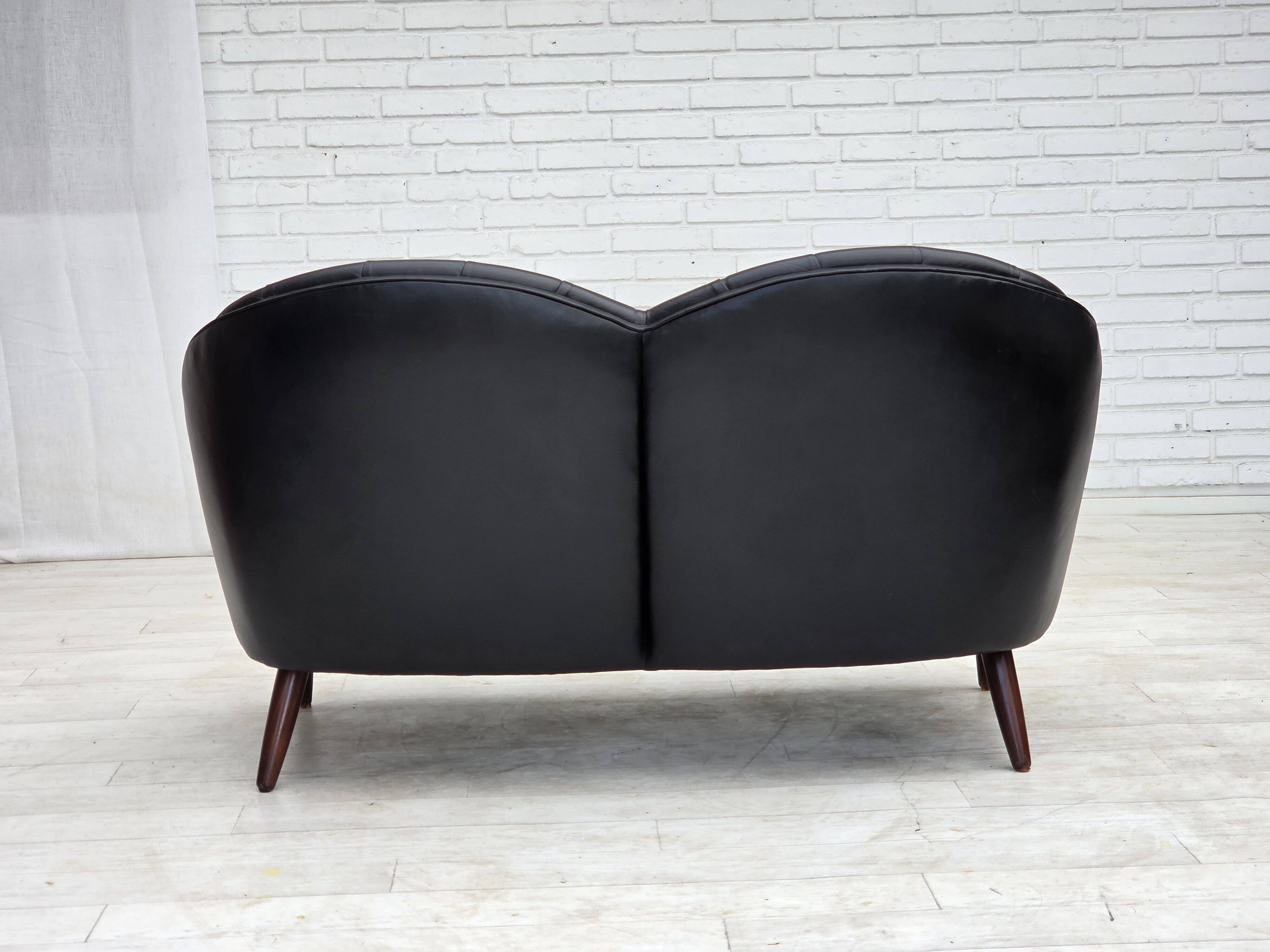 1960s, Scandinavian sofa in black furniture leather.