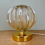 Vintage globe table lamp in half amber, half transparent molded glass