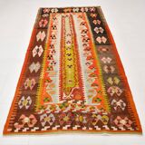 4x8 Multicolor Geometric Style Kilim Rug, 129x255 Antique Decor