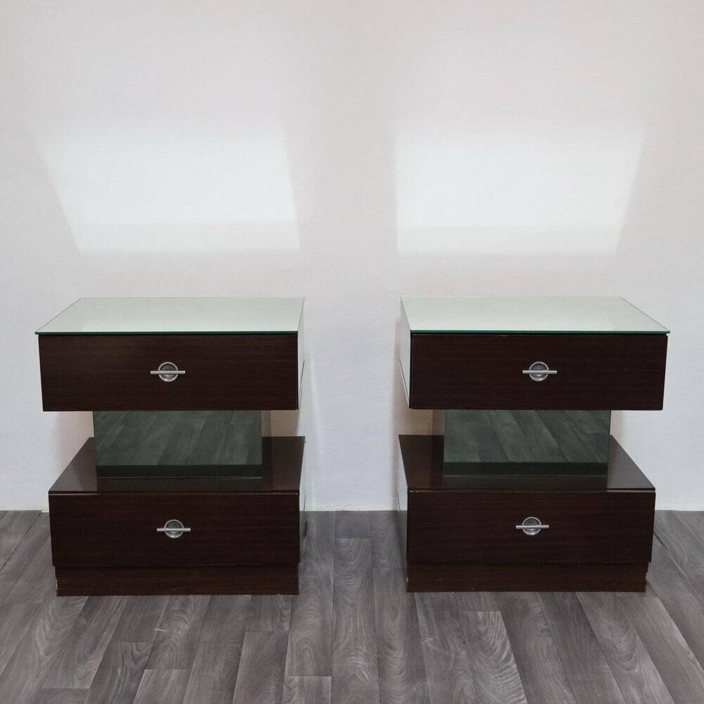 Macassar ebony bedside tables, cubic design, 1980s, set of 2.