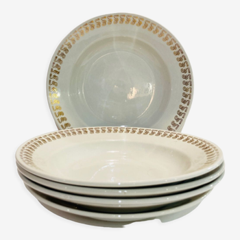 X5 Luneville earthenware soup plates with golden decoration