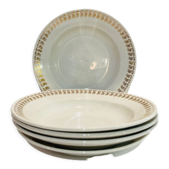 X5 Luneville earthenware soup plates with golden decoration