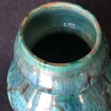 Enamelled ceramic vase, with a flaming blue-green décor