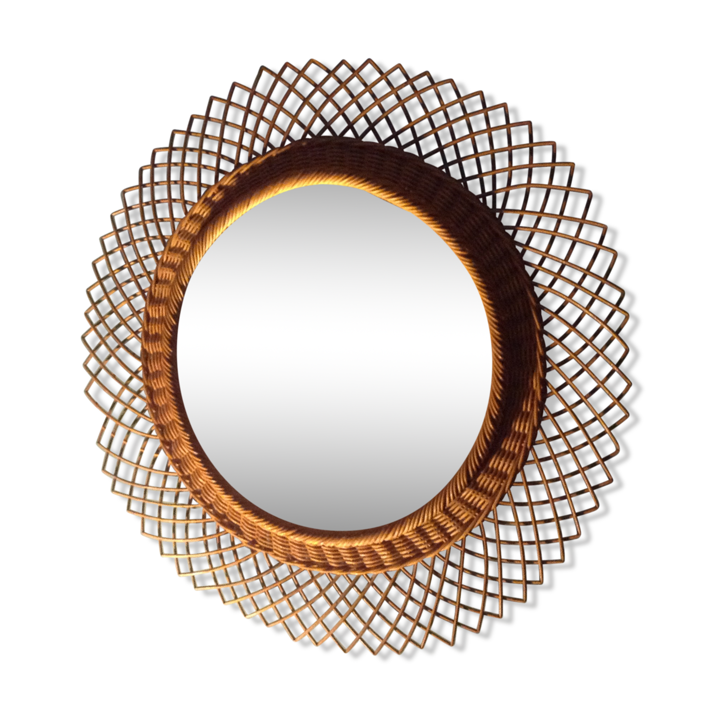 Large vintage 1960 rattan mirror 50cm