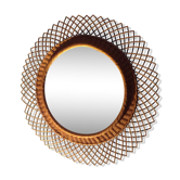 Large vintage 1960 rattan mirror 50cm