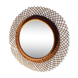 Large vintage 1960 rattan mirror 50cm