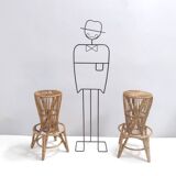Pair of Postmodern Italian Round Bamboo Stools in the style of Agnoli