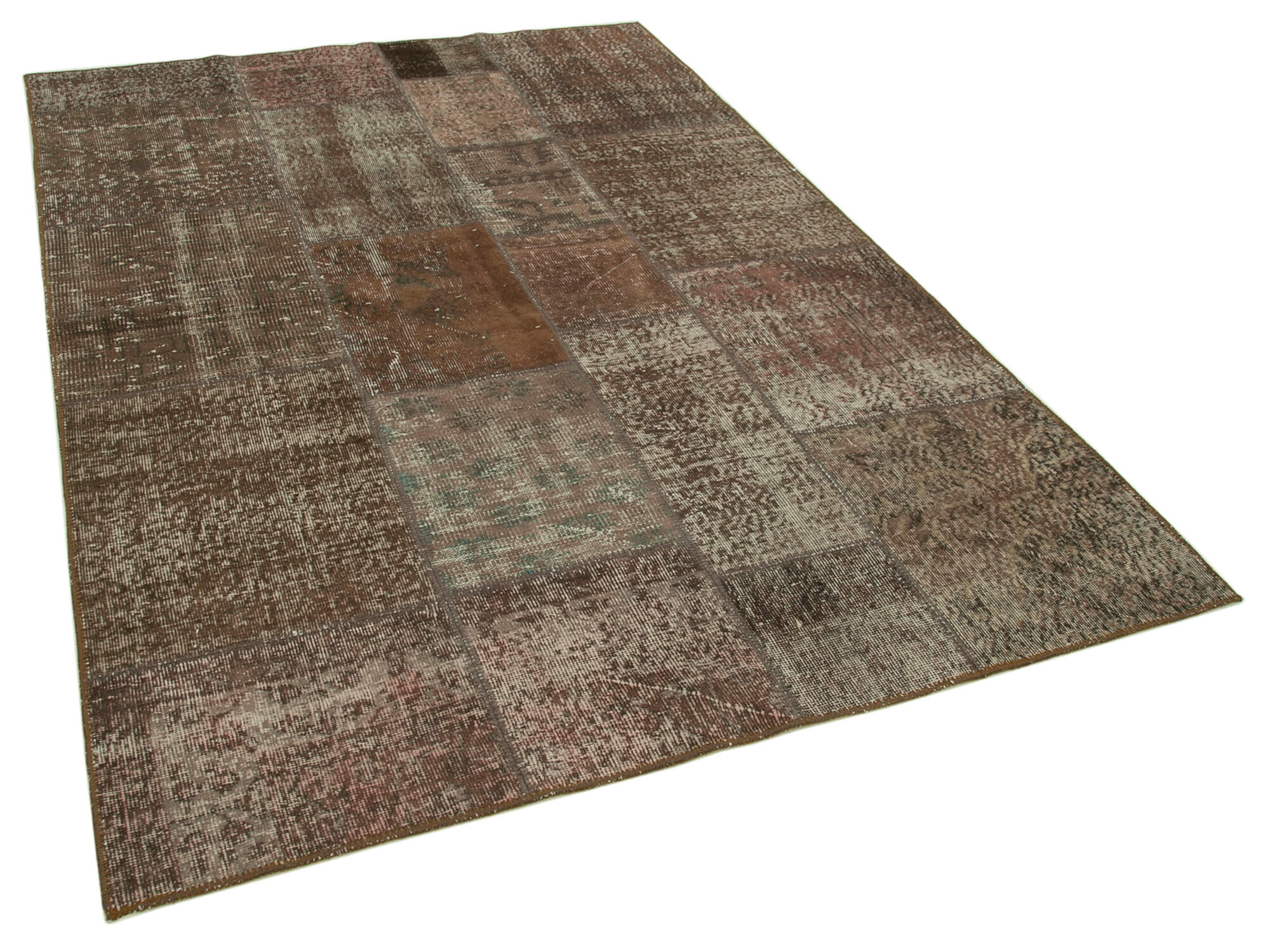 Handwoven anatolian contemporary 170 cm x 241 cm brown patchwork carpet
