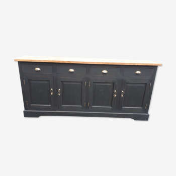 Industrial buffet four doors and four drawers black handles brushed brass patina