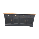 Industrial buffet four doors and four drawers black handles brushed brass patina