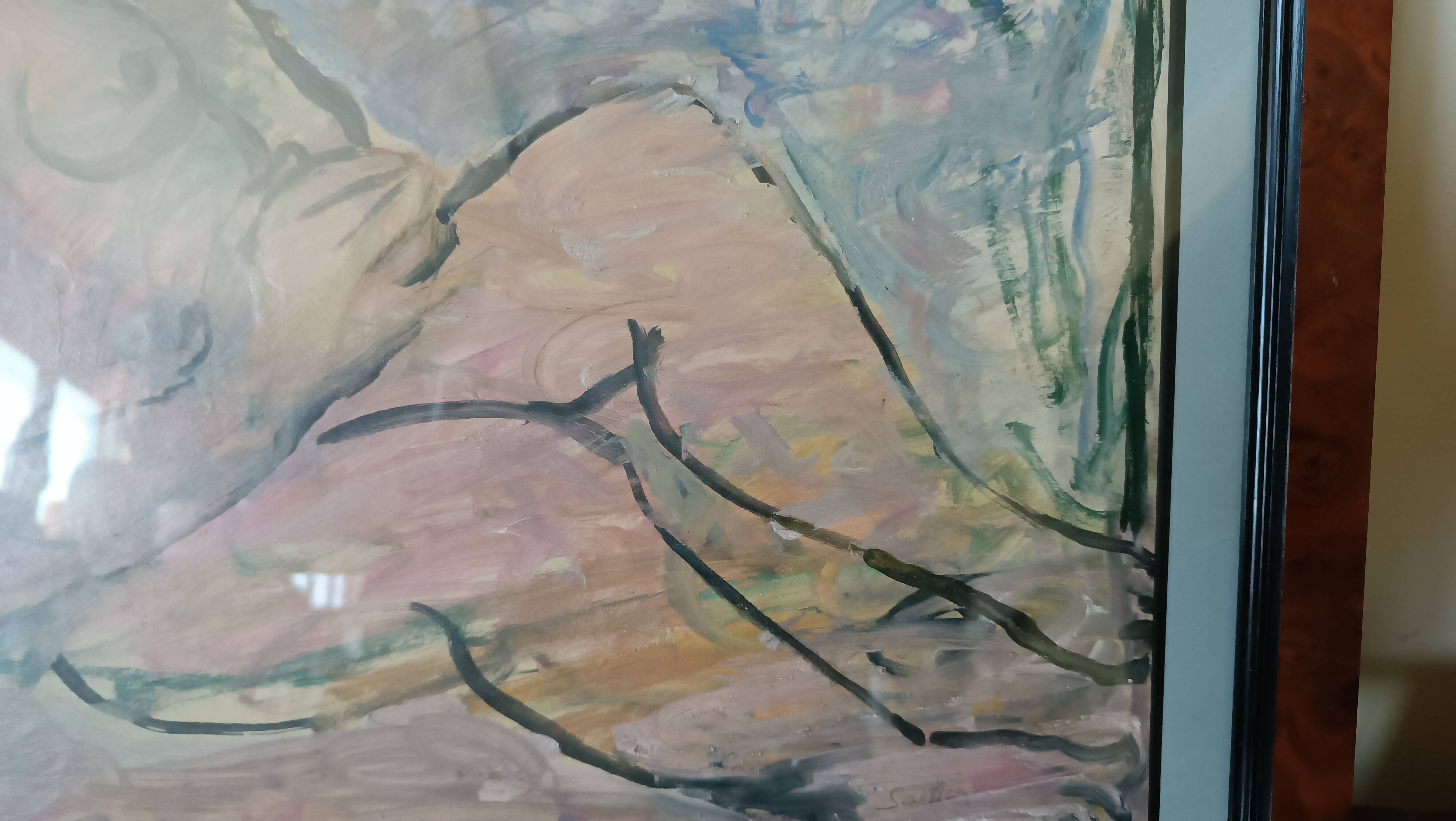 Mixed media painting on bare cardboard by Bruno Saetti