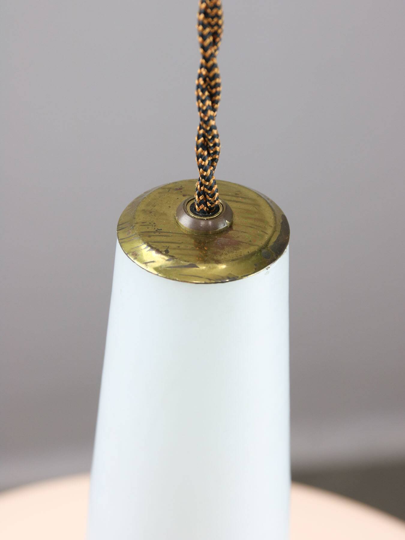 Mid-century italian brass and opaline hat pendant lamp