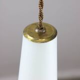 Mid-century italian brass and opaline hat pendant lamp