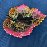 Plat coupe forme feuille en céramique signée Vallauris ancien vintage