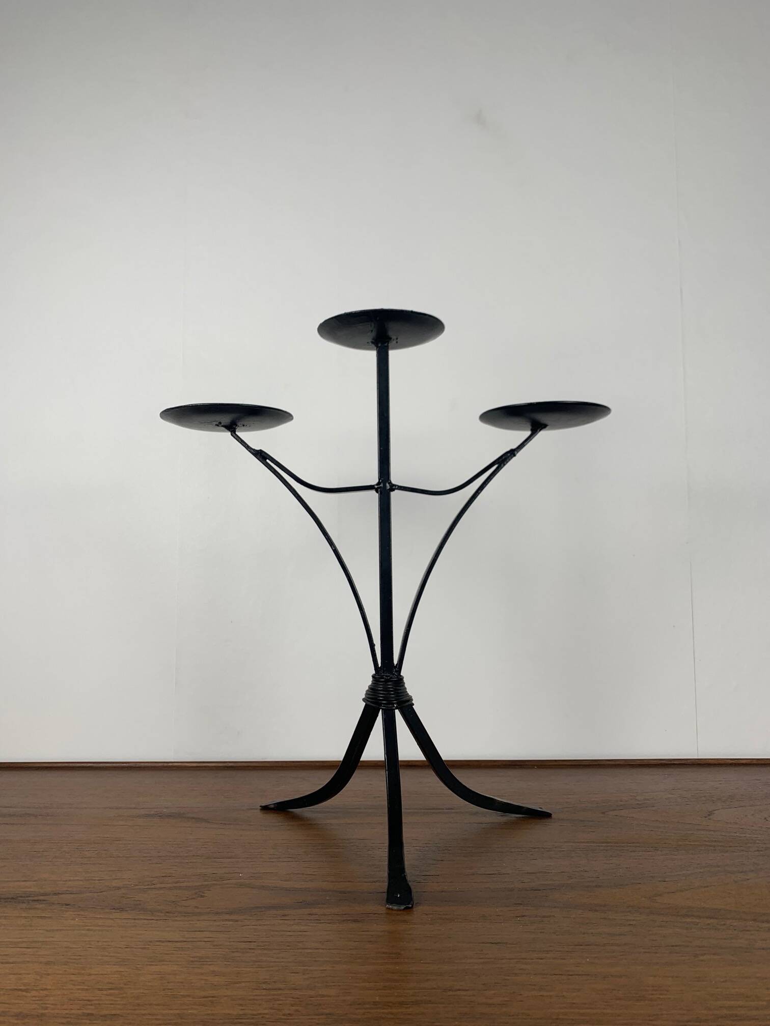 Wrought iron candlestick, painted black, for 3 candles