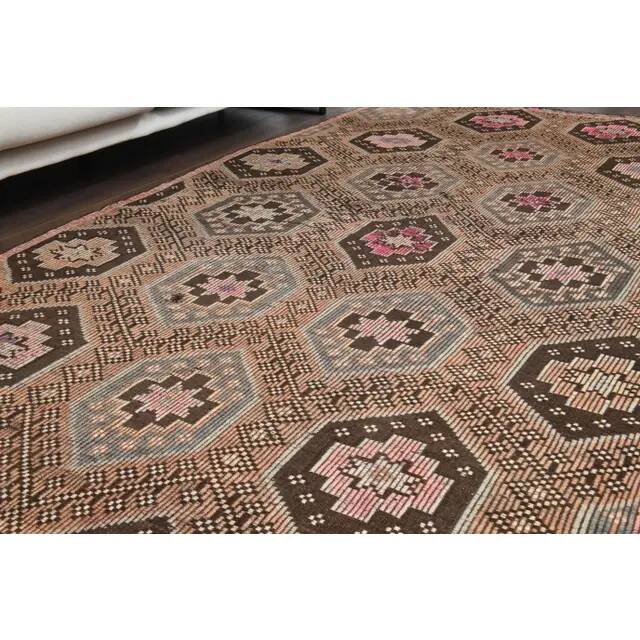1970s Vintage Turkish Hand-Knotted Wool Cotton Brown Area Rug 166x286