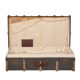 Trunk with wood, brass lock, khaki green coated canvas, circa 1930
