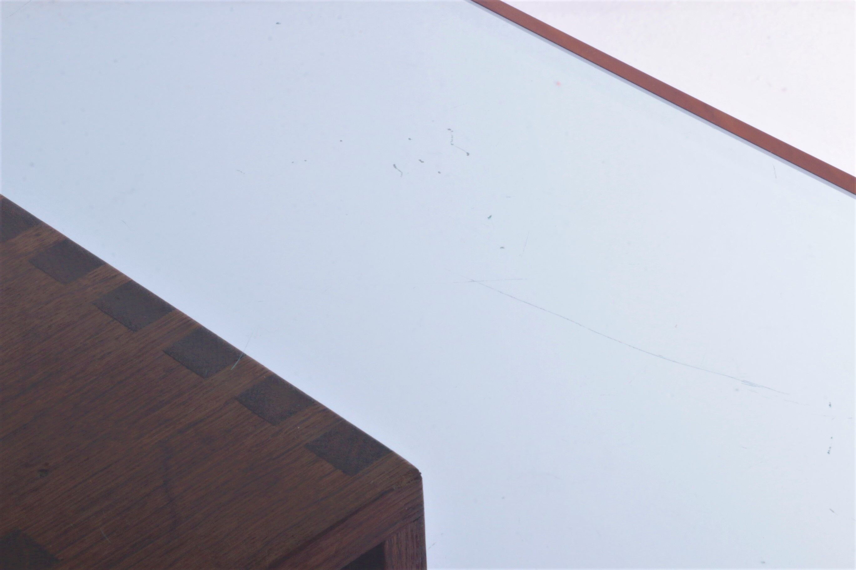 French Brutalist Design coffee table of teak with glass top, 1970