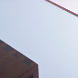 French Brutalist Design coffee table of teak with glass top, 1970