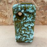 Antique marei vase rectangle shape fat lava green & white vintage