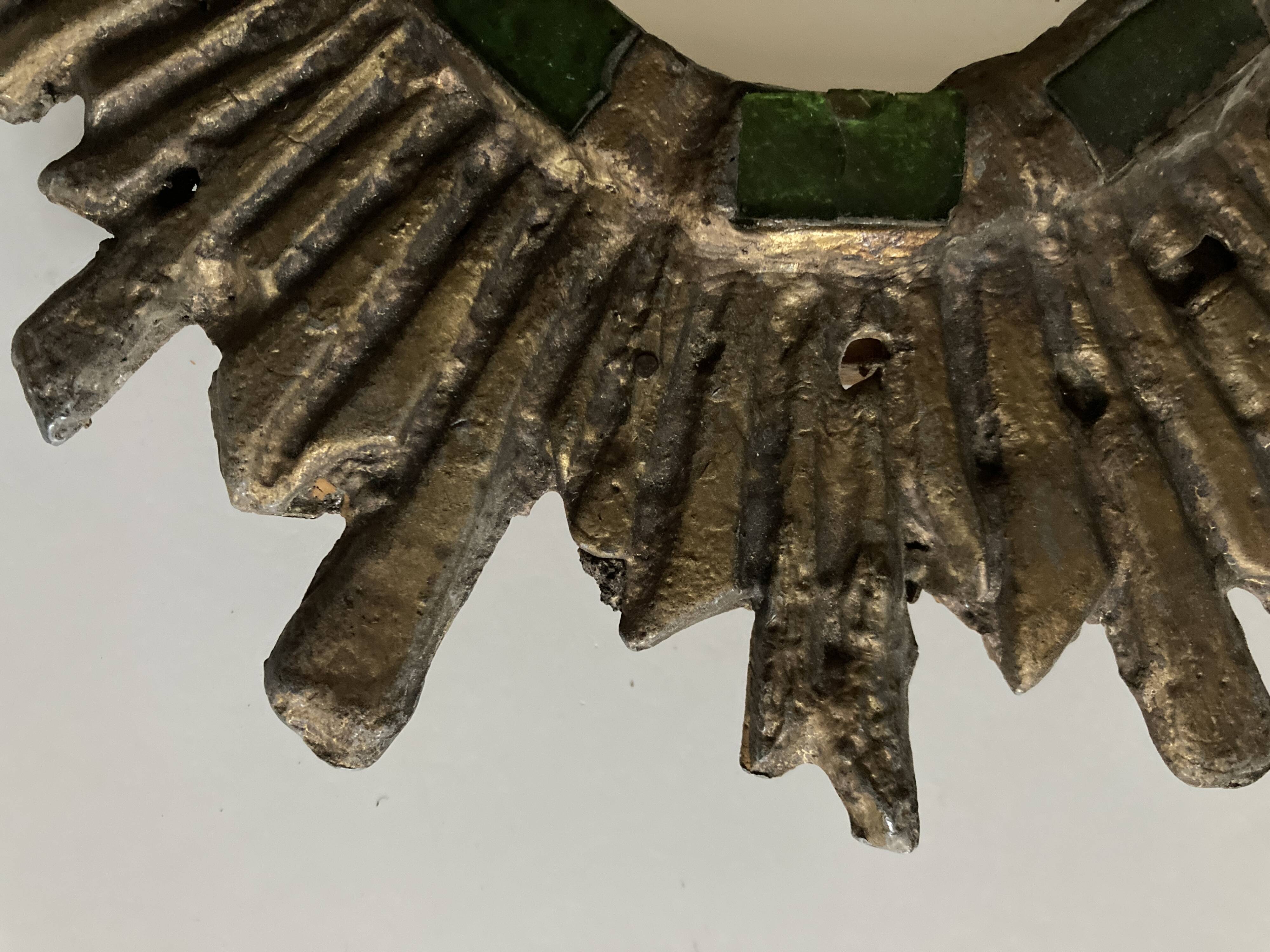 Sun mirror by Irena Jaworska in gilded lead and green glass 1960