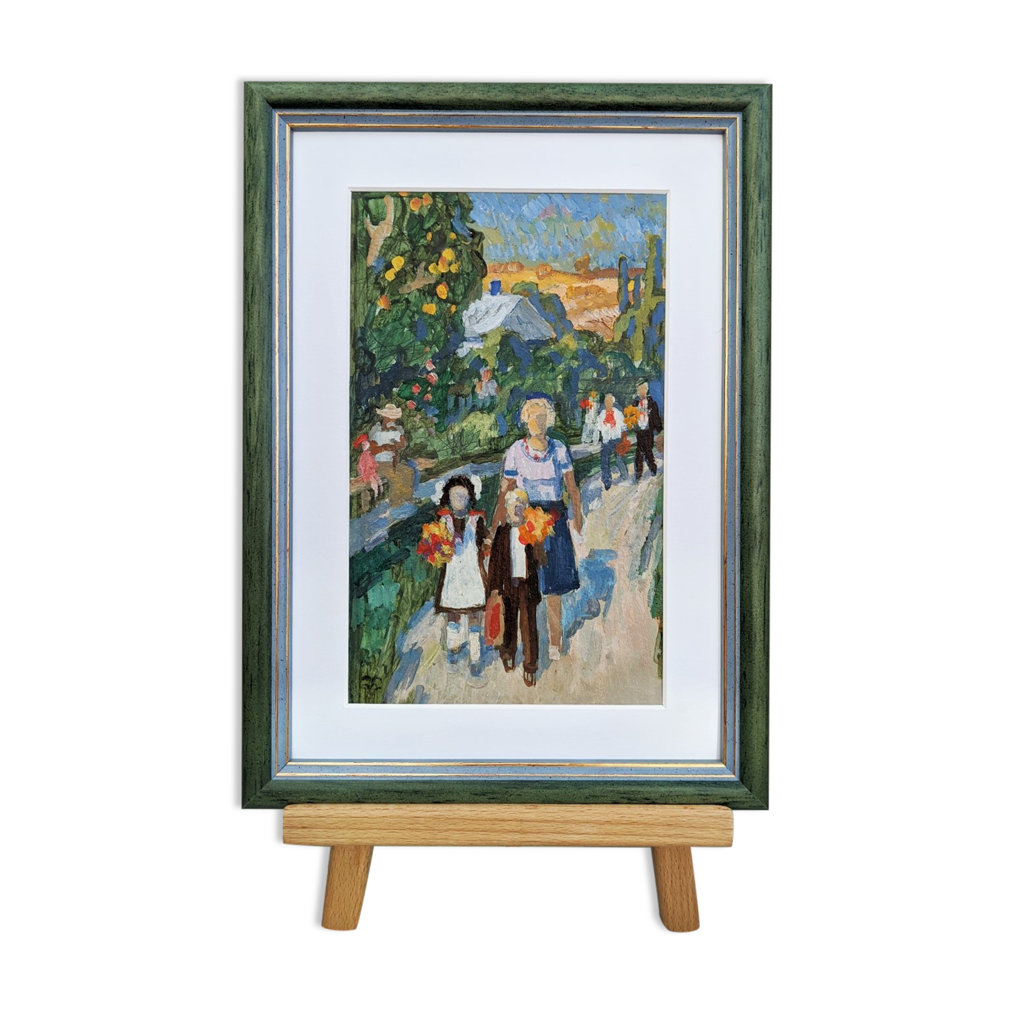 Vintage Framed Street Scene in Oil - 'Off to School'
