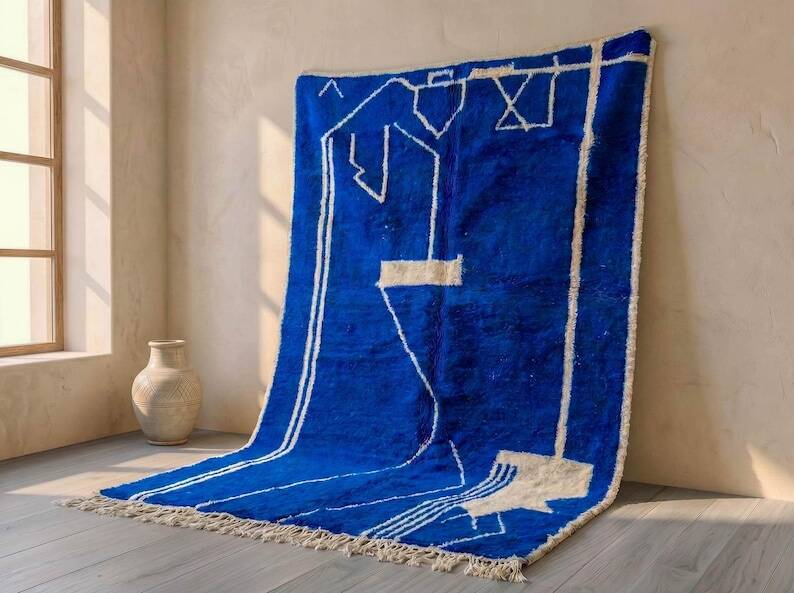 Tapis marocain berbère bleu en laine 200cmx300cm
