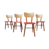 Set of 4 red wooden chairs published by Ton, 60s
