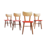 Lot de 4 chaises rouge bois éditées par Ton, années 60