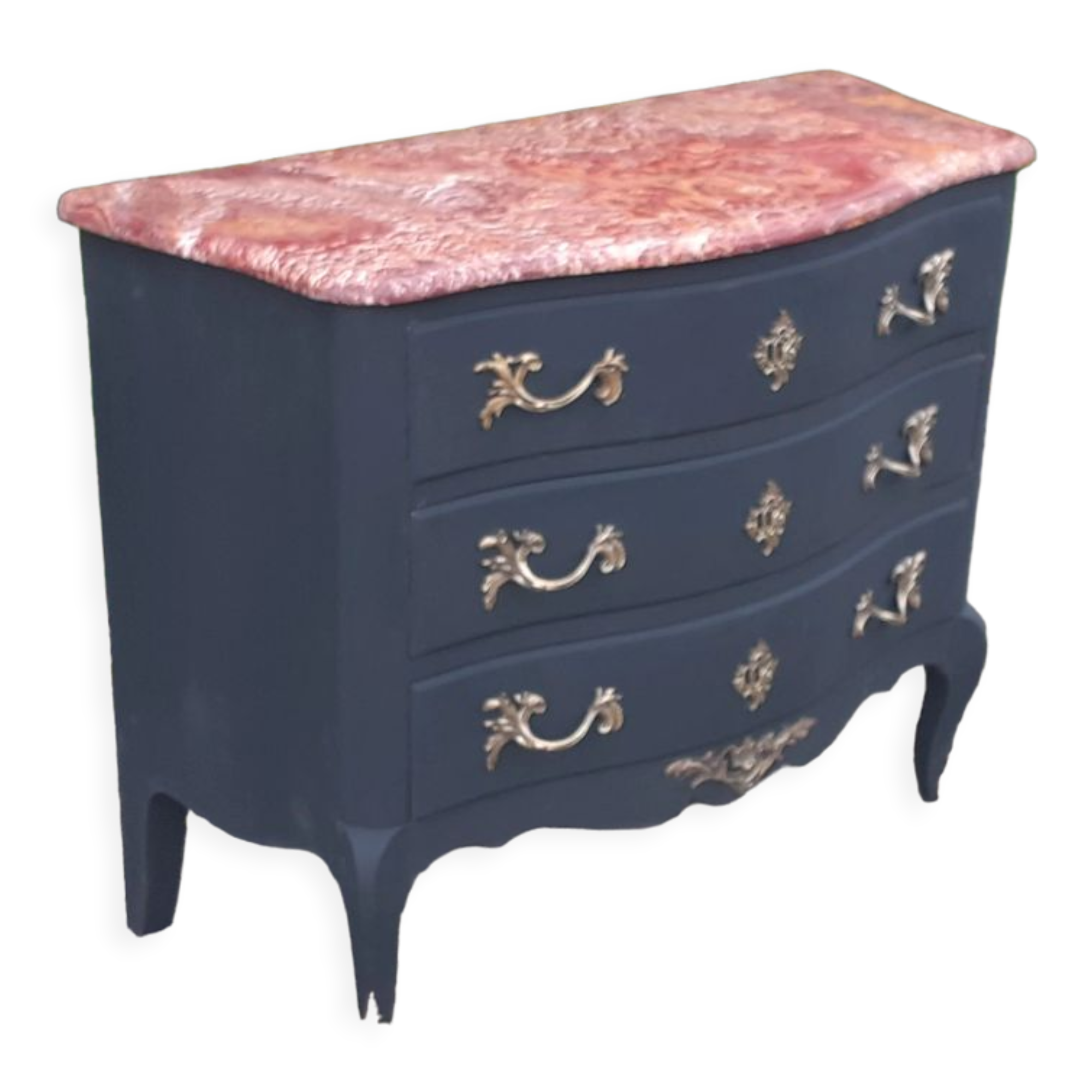 Chest of drawers 3 drawers Louis XV style curved black marble top
